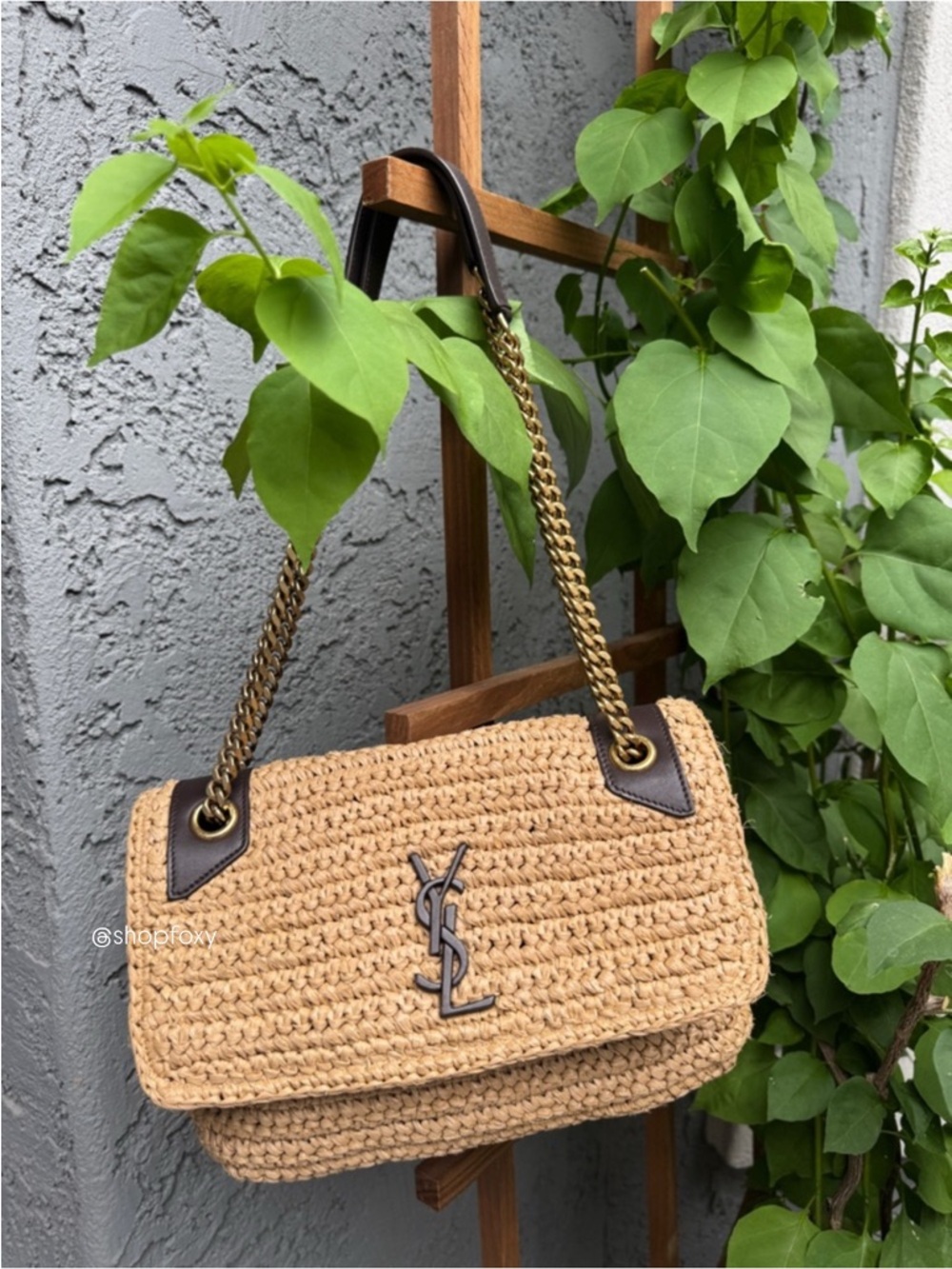 Yves Saint Laurent YSL Raffia Medium Niki Crossbody